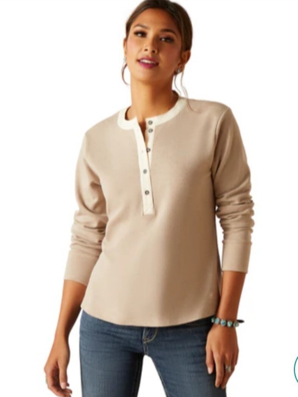 Ariat Women's Tan 1/2 Button Down Henley XL